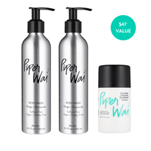 Load image into Gallery viewer, Scentless Blissful Trio | 2 Scented Body Washes &amp; 1 Scentless Deodorant | PiperWai Natural Deodorant - Pothos Beauty
